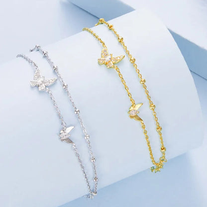 European Butterfly Double-layer Natural Zircon Gemstone Bracelet set in 18k White Gold Plated 925 Silver Capella Jewellery