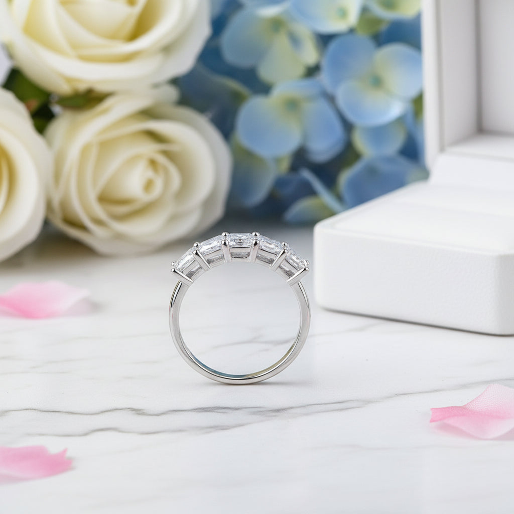 Eternity Five Row 2 Carat Moissanite Diamond Ring set in 18K White Gold Plated 925 Silver (GRA)