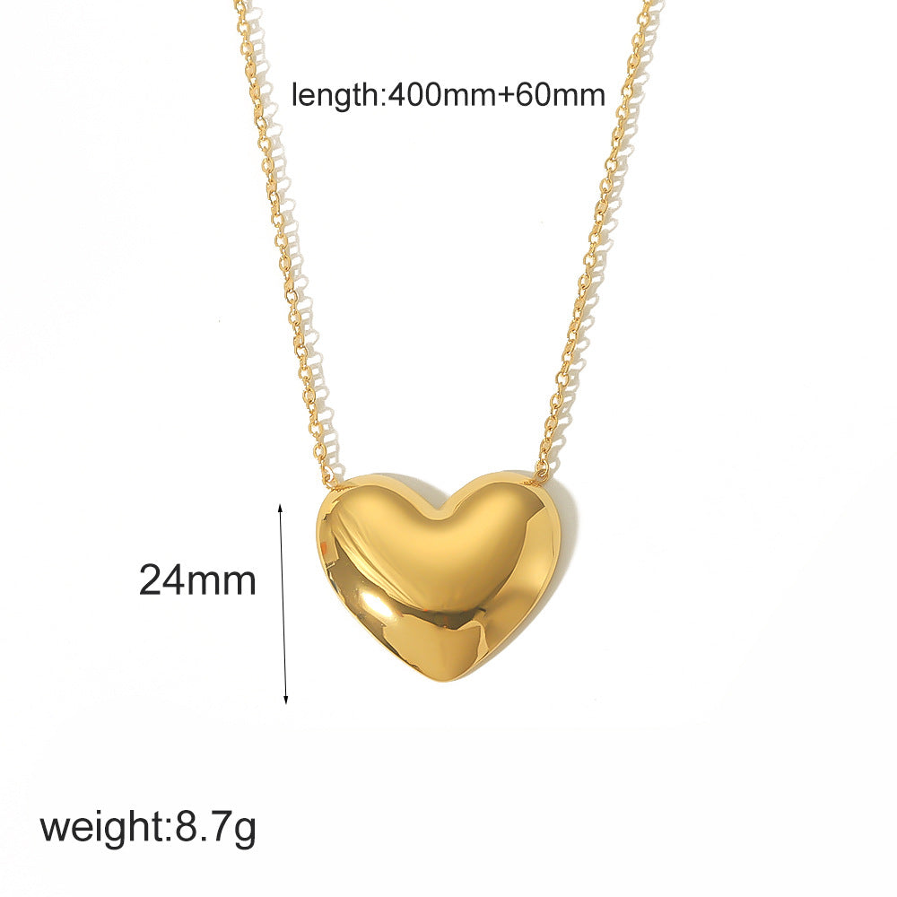 18K Gold Exaggerated Love Heart Earrings and Necklace