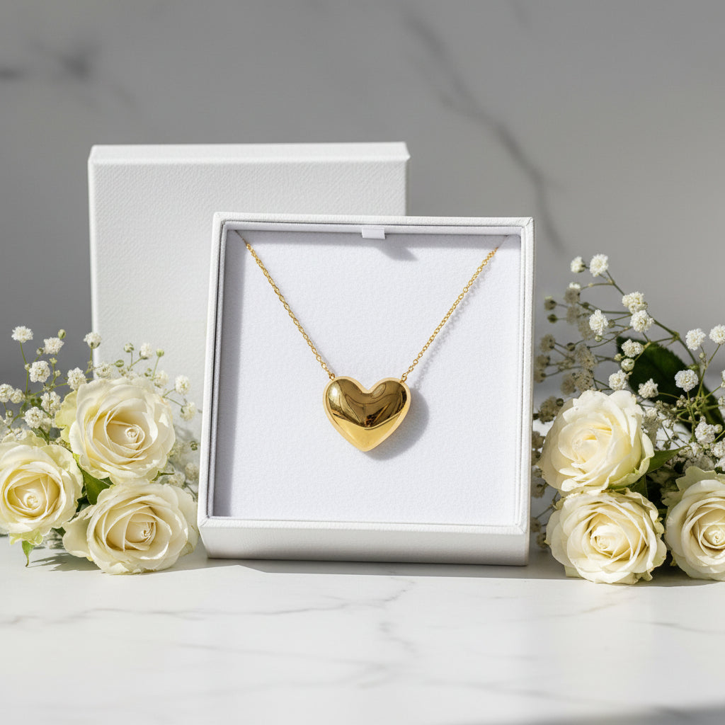 Exaggerated Italian Love Heart Design Earrings and Necklace Jewellery Set in 18K Gold Plating Capella Jewellery