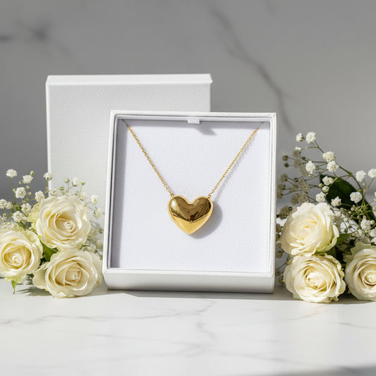 Exaggerated Italian Love Heart Design Earrings and Necklace Jewellery Set in 18K Gold Plating