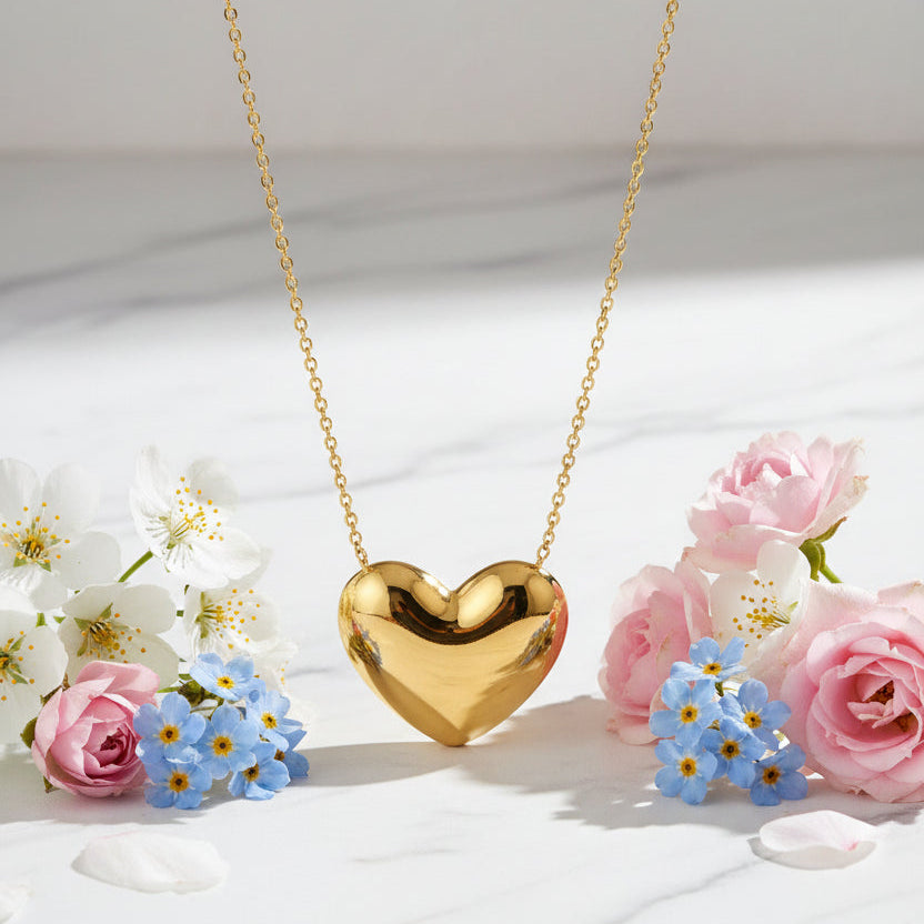 18K Gold Exaggerated Love Heart Earrings and Necklace Jewellery Set