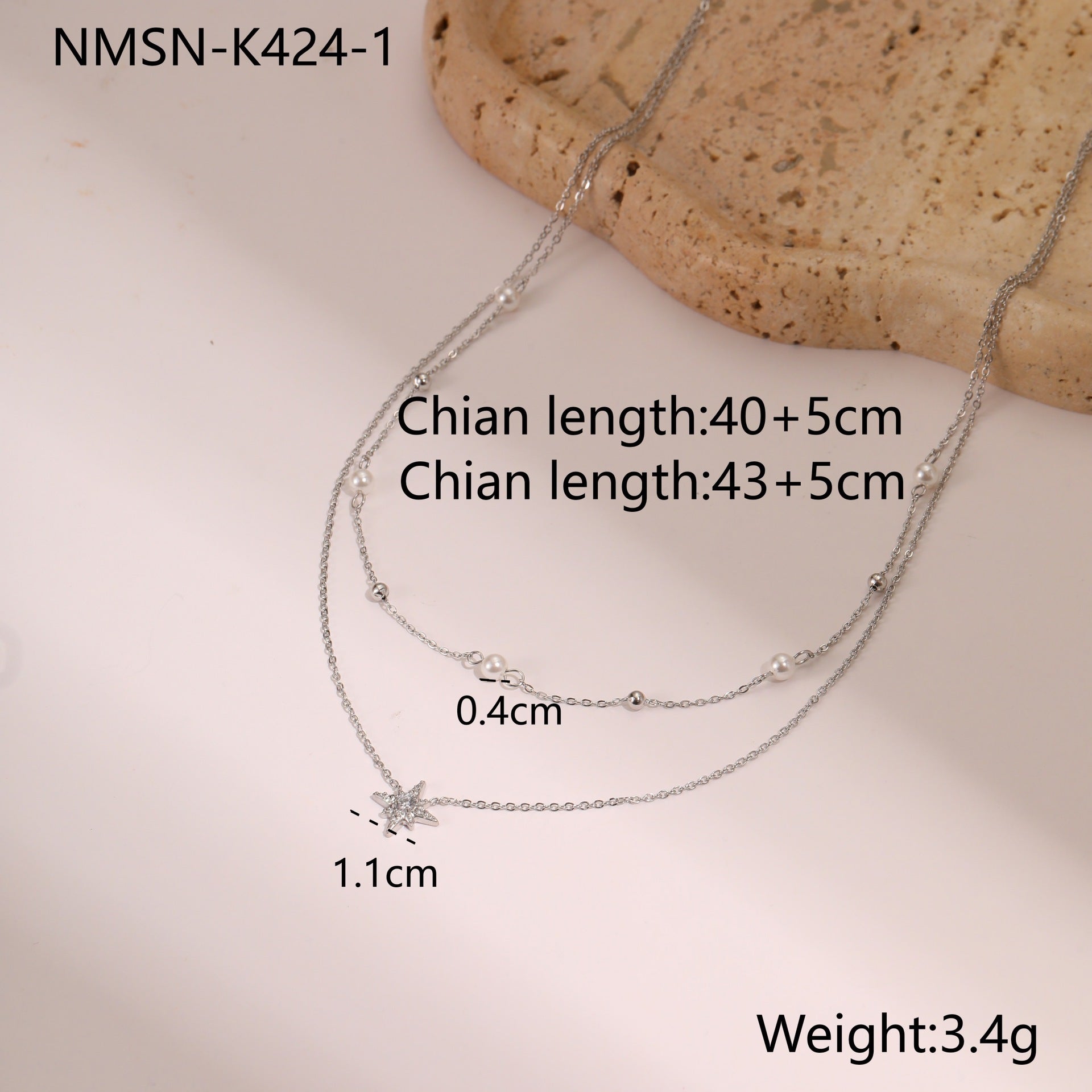 18K Gold Plated Double-layer Six-pointed Star and Rhinestone Pearls Necklace and Bracelet set