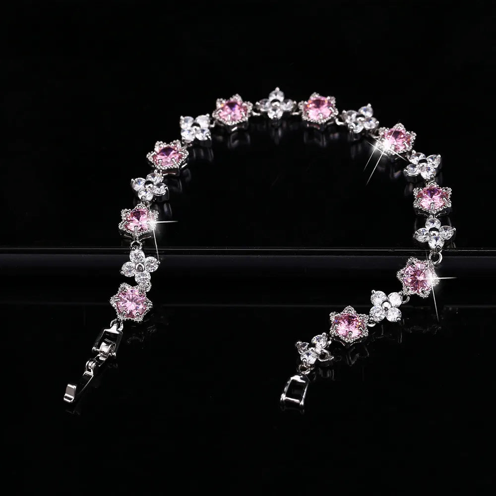 European Stars and Flowers Inlaid Natural Zircon Gemstone Bracelet set in Platinum Plating Capella Jewellery