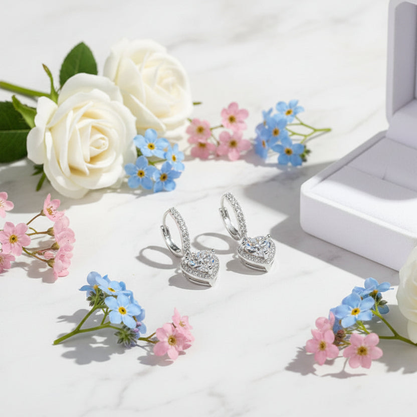 Hearts of Diamonds Pavé 2 Carat Moissanite Diamond Drop Earrings set in 925 Silver (GRA)