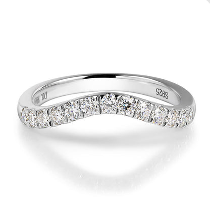 French Inspired V-Shape Pave Micro 0.5 Carat Moissanite Ring set in Platinum Plated 925 Silver (GRA) Capella Jewellery