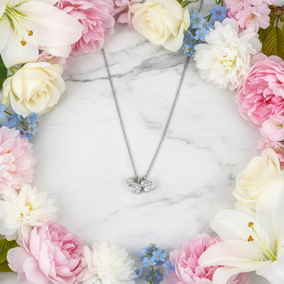Three Stones 0.9 Carat Moissanite Diamond Pendant set in 925 Sterling Silver Necklace (GRA)