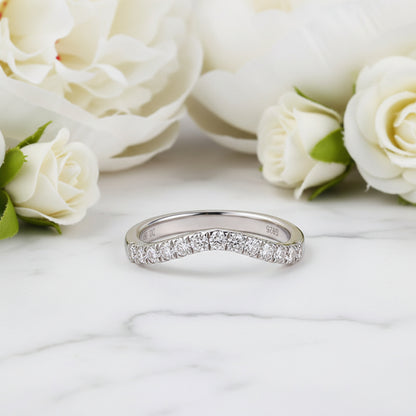 French Inspired V-Shape Pave Micro 0.5 Carat Moissanite Ring set in Platinum Plated 925 Silver (GRA) Capella Jewellery