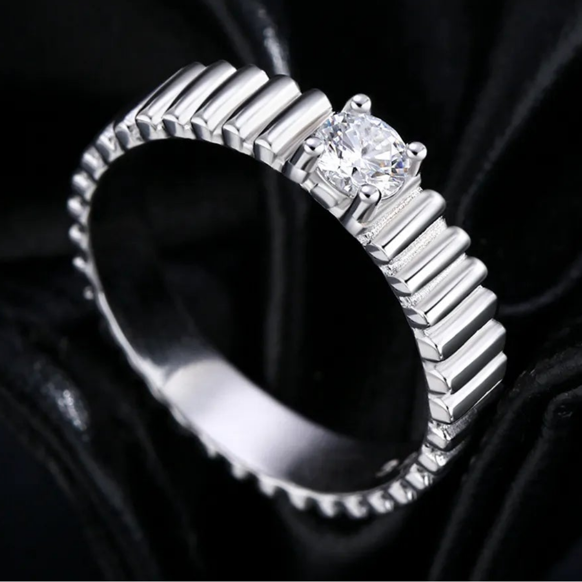 Vintage Italian Solitaire 0.3 Carat Moissanite Ring set in Platinum Plated 925 Sterling Silver (GRA) Capella Jewellery