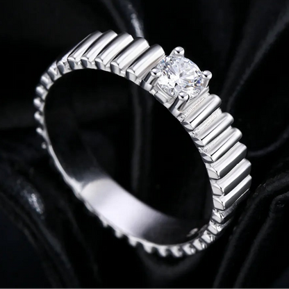 Vintage Italian Solitaire 0.3 Carat Moissanite Ring set in Platinum Plated 925 Sterling Silver (GRA) Capella Jewellery