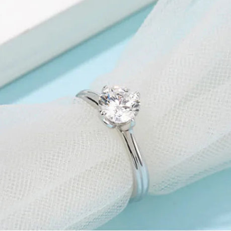 Italian Straight Arm Lotus 1 Carat Moissanite Diamond Ring set in 18K White Gold Plated 925 Silver (GRA)
