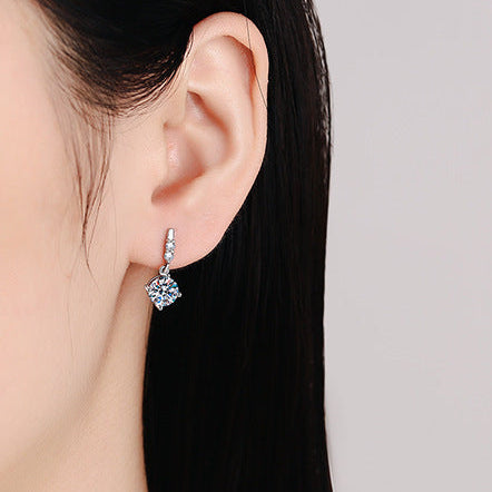 Korean Snowdrop 2 Carat Moissanite Diamond Earrings set in 18K White Gold 925 Silver (GRA)