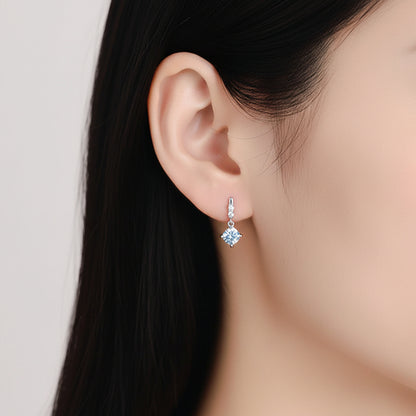 European Snowdrop Inspired 2 Carat Moissanite Earrings set in 18K White Gold 925 Silver (GRA) Capella Jewellery in ear