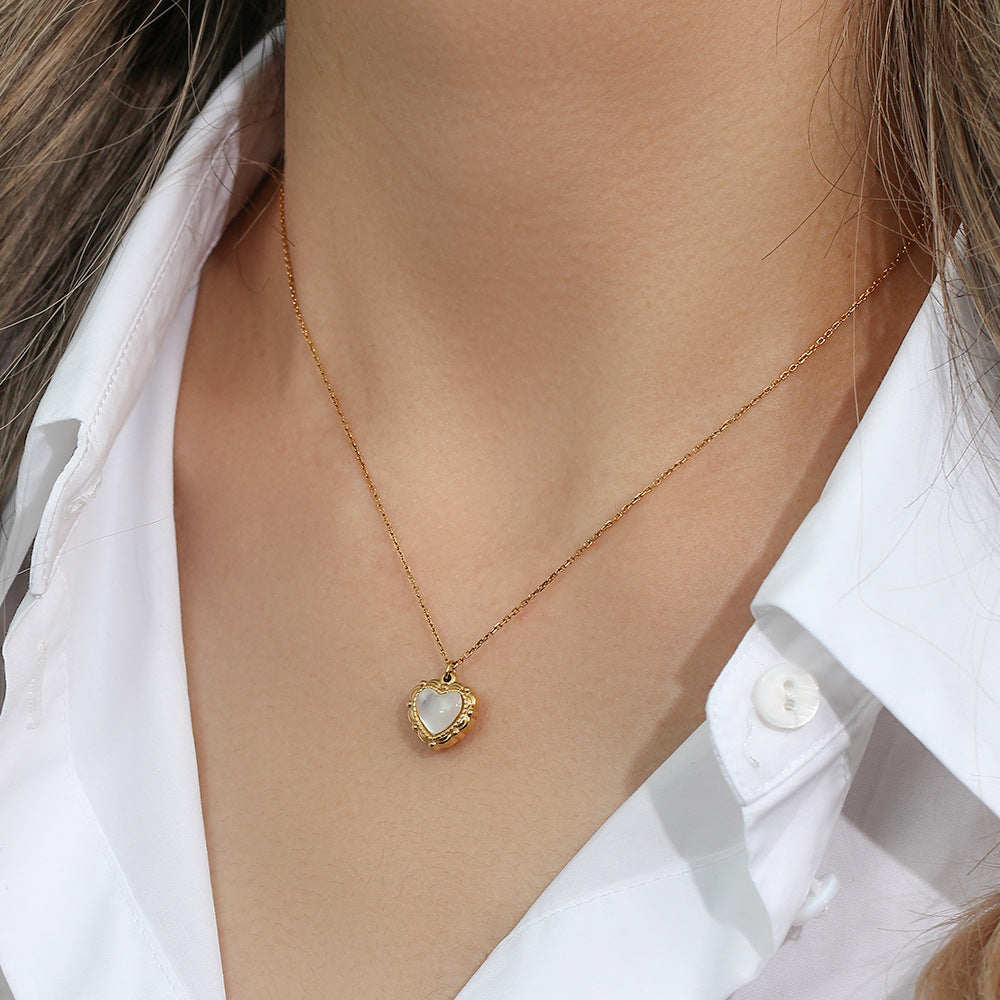 Elegant European Vintage Love Heart Shell Pendant set in 18K Gold Plating Necklace Capella Jewellery