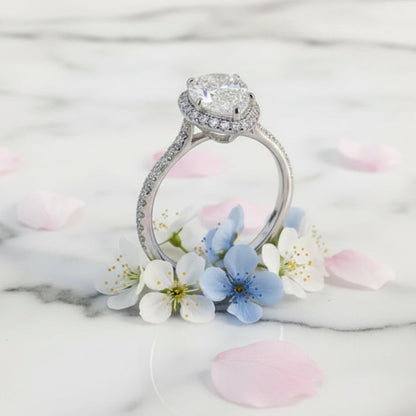 French Teardrop Pavé-set 2 Carat Moissanite Ring set in Platinum Plated 925 Silver (GRA) Capella Jewellery