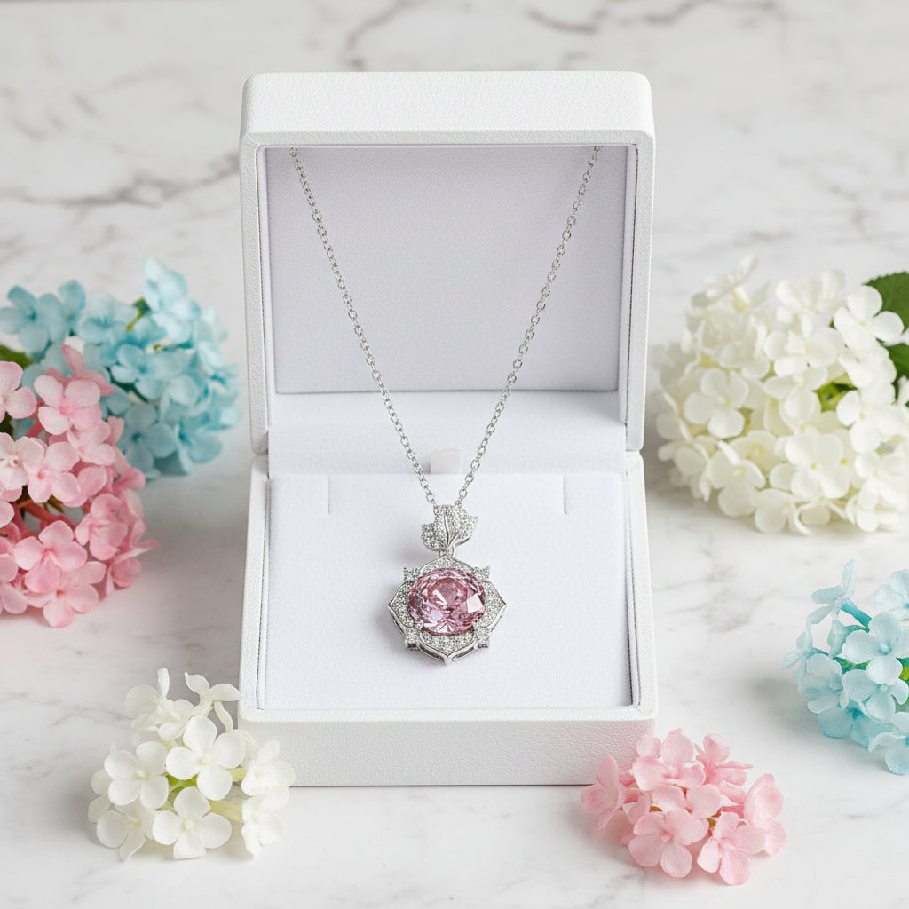 Violet Rose Pendant 5 Carat High Carbon Diamond Pendent Zircon Inlay set in 925 Sterling Silver