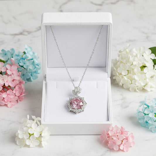 Violet Rose Pendant 5 Carat High Carbon Diamond Necklace set in 18K White Gold Plated 925 Silver
