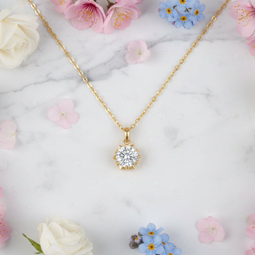 Starry Night 1 Carat Moissanite Diamond Pendant set in 18K Gold Plated 925 Silver (GRA)