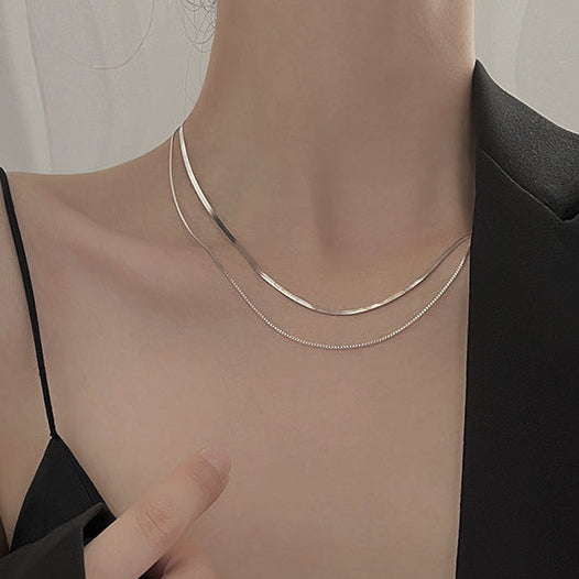 Classic Snake Bone Double-layer Necklace set in 18K Gold Plated 925 Sterling Silver