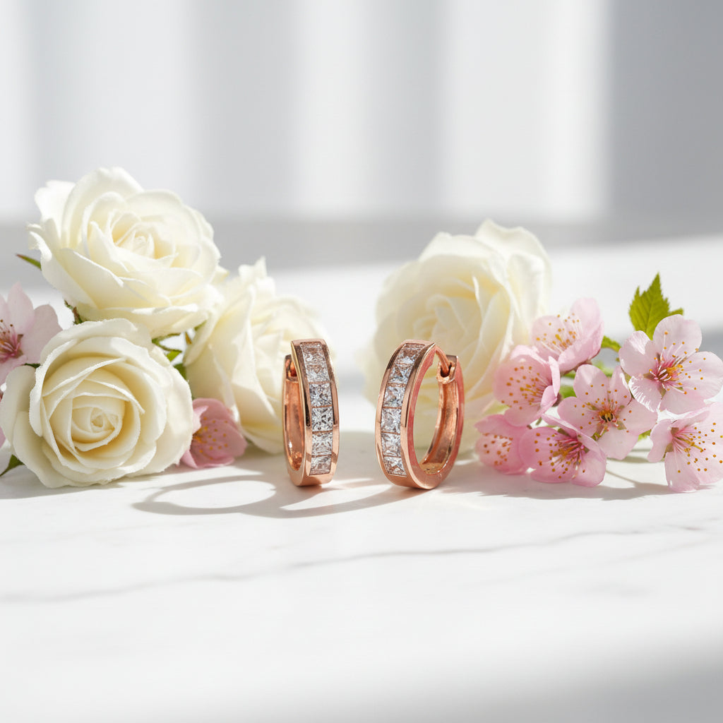 Modern Hoop Natural Zircon Gemstone Earrings set in 18K Gold Plated 925 Sterling Silver