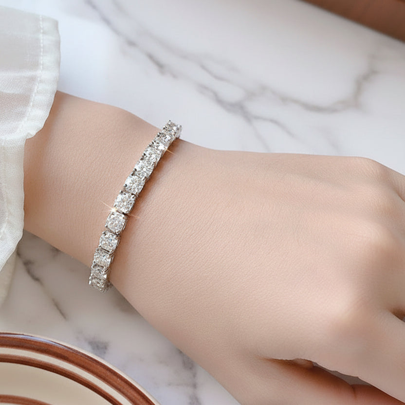 Tennis Bracelet Full 0.5 Carat Moissanite Diamonds set in 18K White Gold 925 Silver (GRA)