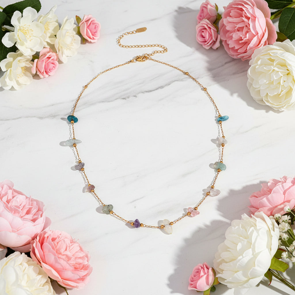 Natural Gravel Bracelet and Necklace set in 18K Gold Plating