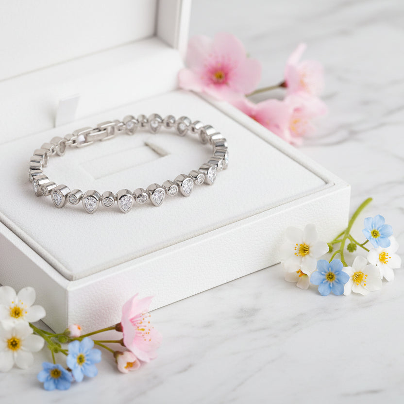 American Design Tennis Bracelet Natural Zircon set in 14K Gold Plated 925 Silver
