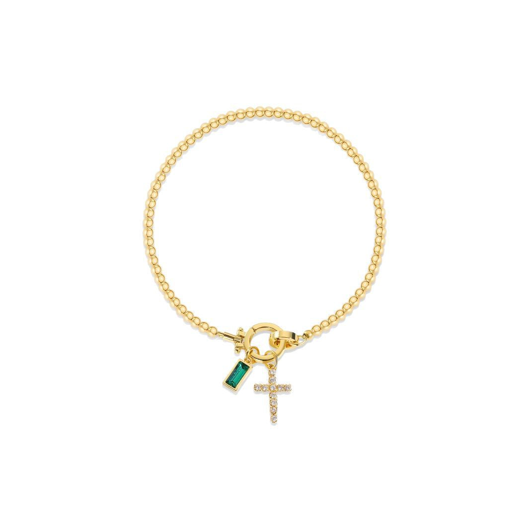 Holy Christian Cross Birth Stone Natural Zircon Gemstone Charm Bracelet set in 18K Gold Plating Capella Jewellery