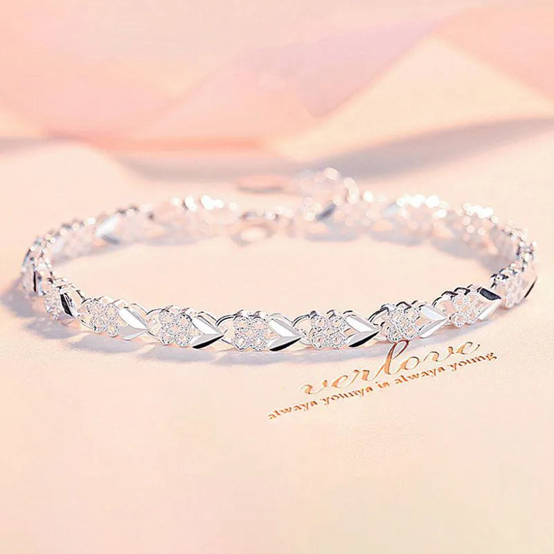 Four Leaf Clover Micro Inlay Natural Zircon Gemstone Bracelet set in Platinum Plated 925 Sterling Silver Capella Jewellery