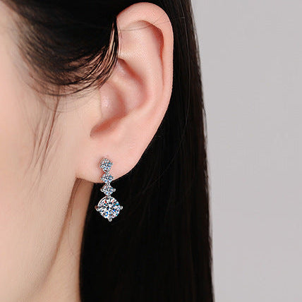 Cascade Drops 2 Carat Moissanite Diamond Earrings set in Platinum Plated 925 Silver (GRA)