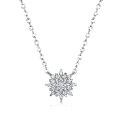 French Winter Snowflake 0.3 Carat Moissanite Necklace set in 18K White Gold Plated 925 Silver Capella Jewellery