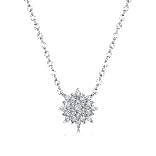 French Winter Snowflake 0.3 Carat Moissanite Diamond Necklace set in 18K White Gold Plated 925 Silver