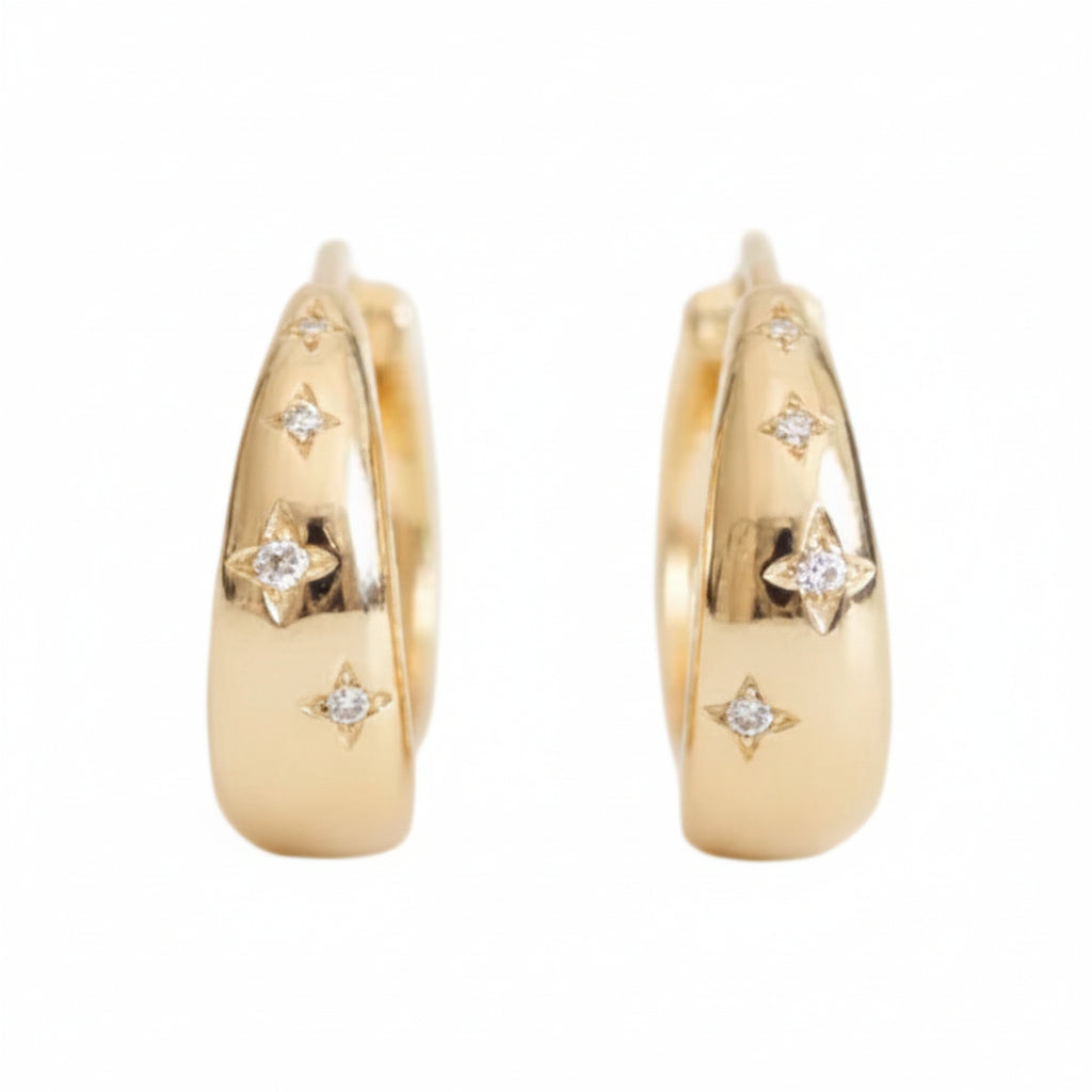 Beautiful Starry Sky Micro Natural Zircon Gemstone Earrings set in 18K Gold Plated 925 Silver
