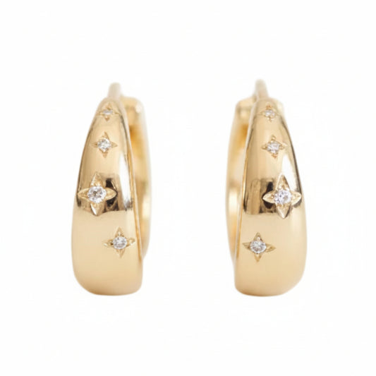 Beautiful Starry Sky Micro Inlay Natural Zircon Gemstone Earrings set in 18K Gold Plated 925 Silver