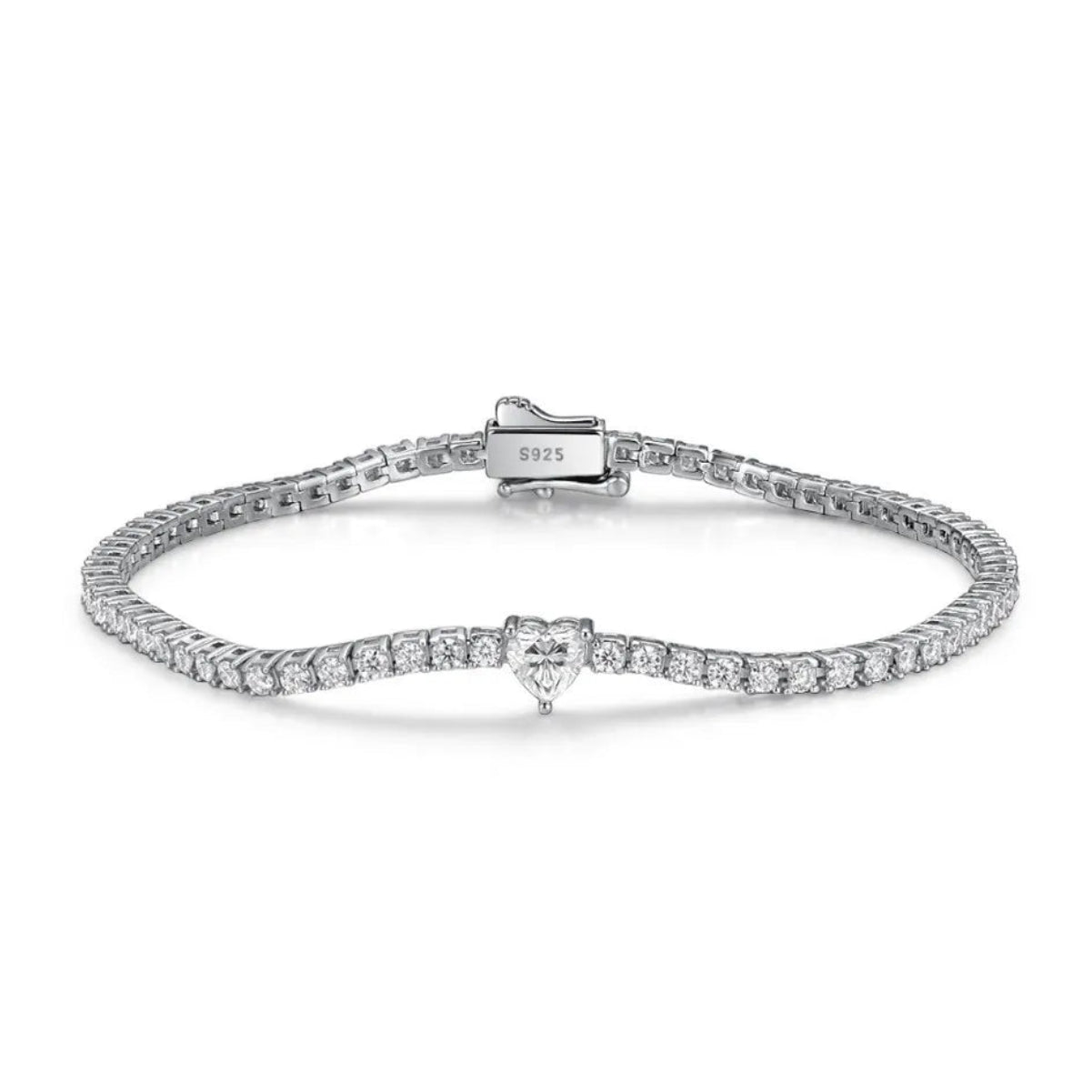 White Heart 0.5 Carat set in Full 2mm Moissanite Diamond Bracelet set in 925 Silver (GRA)