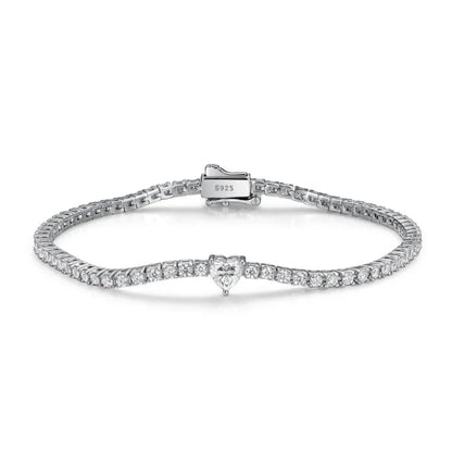French Heart 0.5ct Full 2mm Moissanite Bracelet set in 18K White Gold Plated 925 Silver (GRA) Capella Jewellery