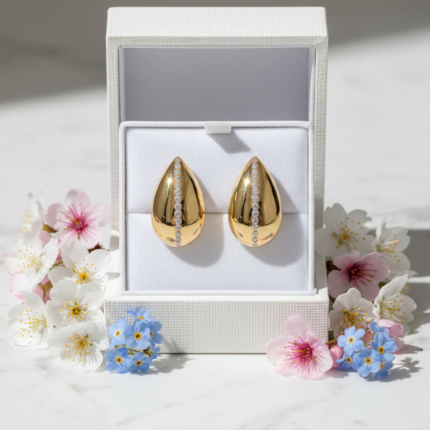 Golden Drop earrings Micro Inlaid Moissanite Diamond set in 18K Gold Plated 925 Silver (GRA)