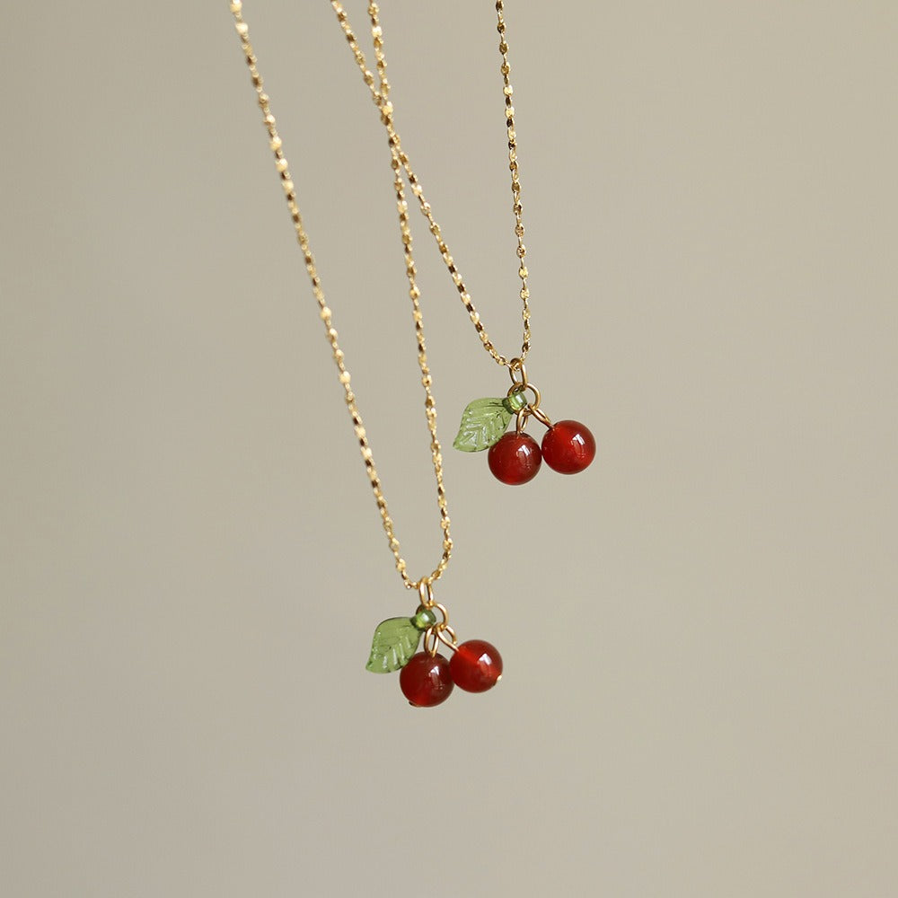 18K Gold Plated Cherry and Silver Blueberry Necklace