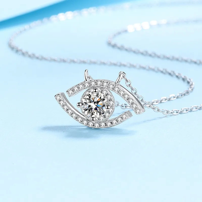 Sparkling Eye Design 0.5 Carat Moissanite Pendant set in Platinum Plated 925 Silver (GRA) Capella Jewellery