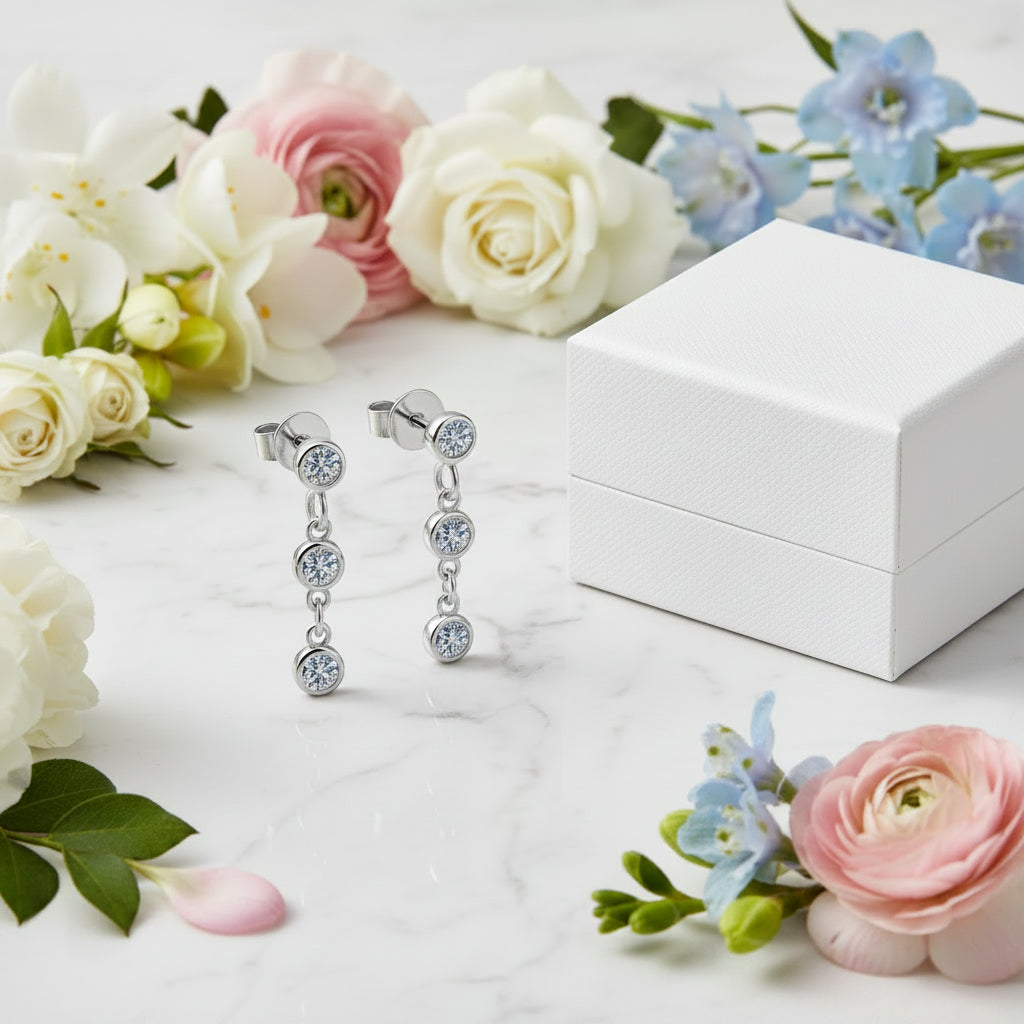 European Three Drop Tassel 0.6 Carat Moissanite Diamond Earrings set in 925 Silver (GRA)