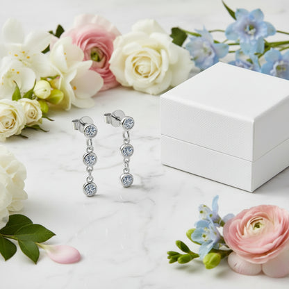 Three Drop Tassel 0.6 Carat Moissanite Earrings set in 18K White Gold Plated 925 Silver (GRA) Capella Reya pic 3