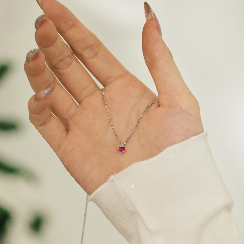Red Heart Natural Zircon Pendant Necklace set in 18K Gold Plated 925 Sterling Silver