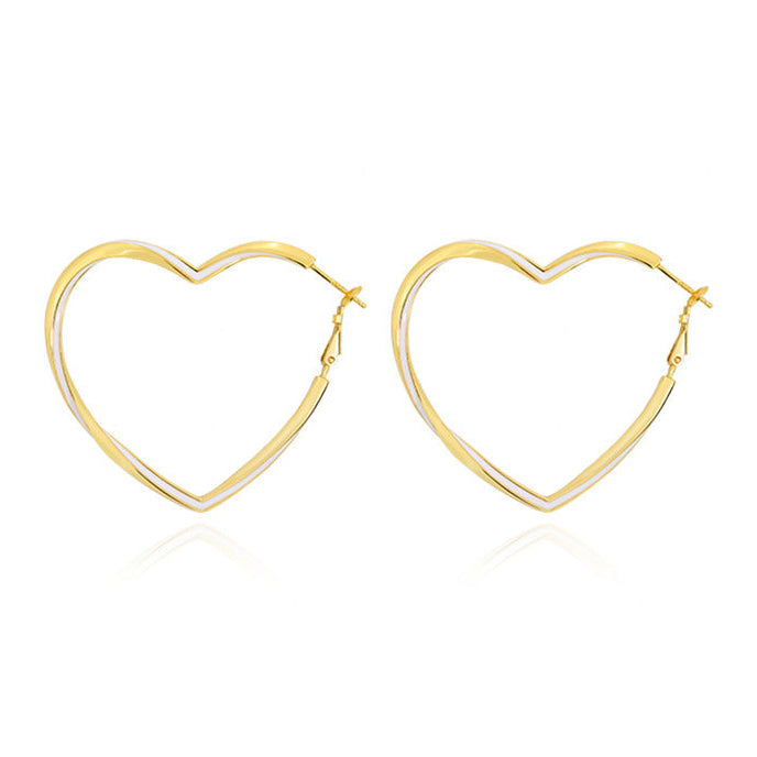 Modern French Chic Design Large Heart Hoop Earrings set in 18K Gold Plated 925 Silver