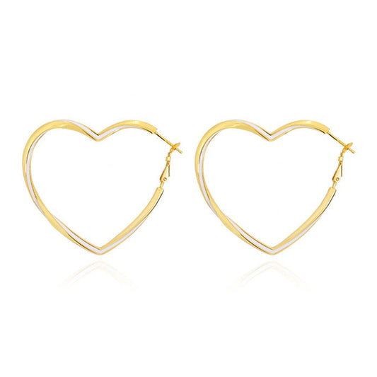 Modern French Chic Design Large Heart Hoop Earrings set in 18K Gold Plated 925 Silver