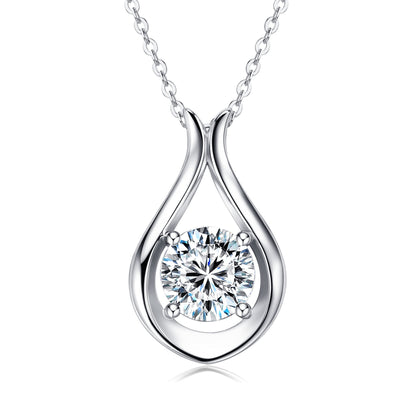 Italian Water Drop 2 Carat Moissanite Pendant set in 18K White Gold Plated 925 Silver (GRA) Capella Jewellery
