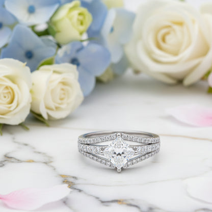 European Princess Square Cut Pavé-Set 1 Carat Moissanite Ring set in Platinum Plated 925 Silver (GRA) Capella Jewellery