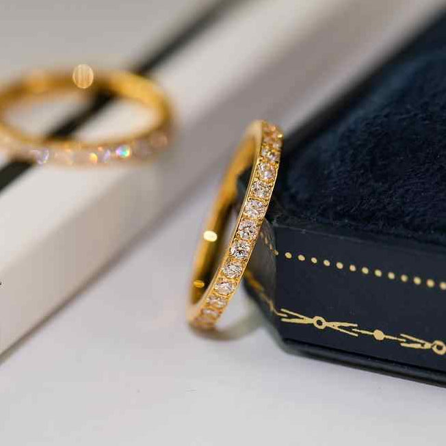 Italian Eternity Ring Full Circle Micro-inlaid Natural Zircon Gemstones set in 18K Gold Plating