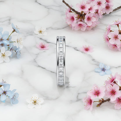 Italian Rome Eternity Micro Pavé Inlay Natural Zircon Gemstone Ring set in 18K White Gold Plated 925 Silver Capella Jewellery