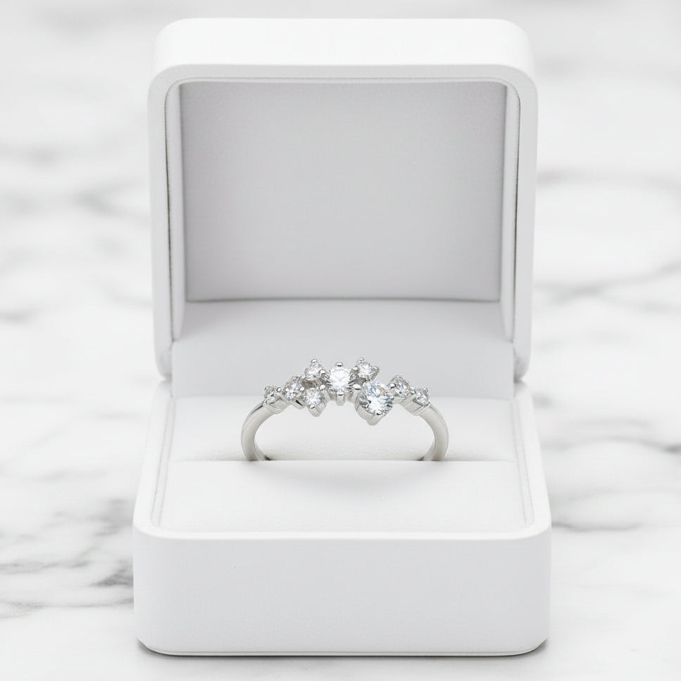 Constellation Stars 0.3 Carat Moissanite Diamond Ring set in 18K White Gold Plated 925 Silver (GRA)