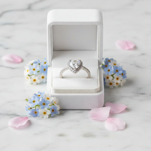 European Diamond Heart 1 Carat Moissanite Diamond Ring set in Platinum Plated 925 Silver (GRA)
